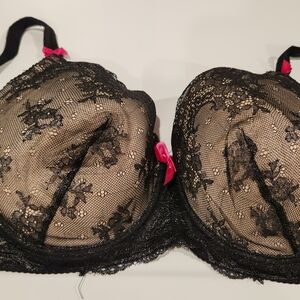 You! Lingerie Black And Nude Lace NURSING Bra with Pink Details